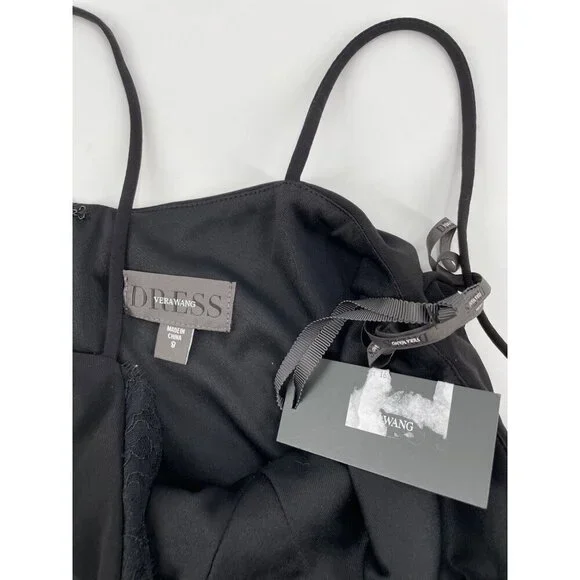 NWT Vera Wang Black Lace Trim Draped Whimsigoth Maxi Dress Womens Size 8 Classic - Picture 4 of 10